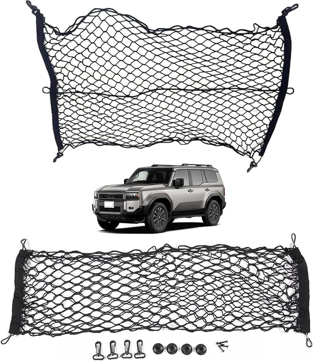 2 Pcs Trunk Organizer Cargo Net for 2024 2025 2026 Toyota Land Cruiser 250 1958 Prado Lc250 J250,Envelope Style&Rear Trunk Floor Style Cargo Net Car Trunk