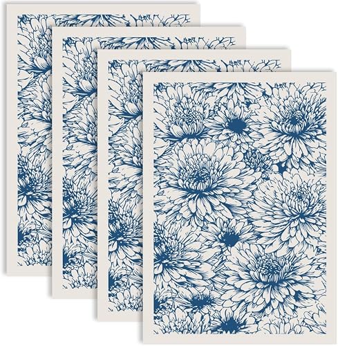 PRESSINART 4 Stück Keramik Transfer Aufkleber Blüten Unterglasur Transfers Blau 