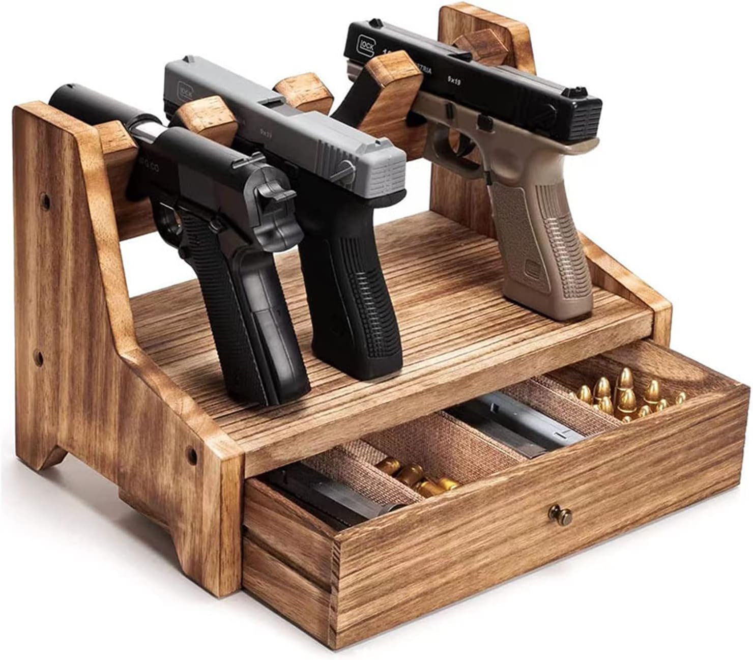 MOREIH Pistol Rack Solid Wood Handgun Holder Storage Rack Gun Safe Cabinet Storage Organizer Accessories, 6 Pistol Holder Drawer Type With Non Slip Carpeted Surface