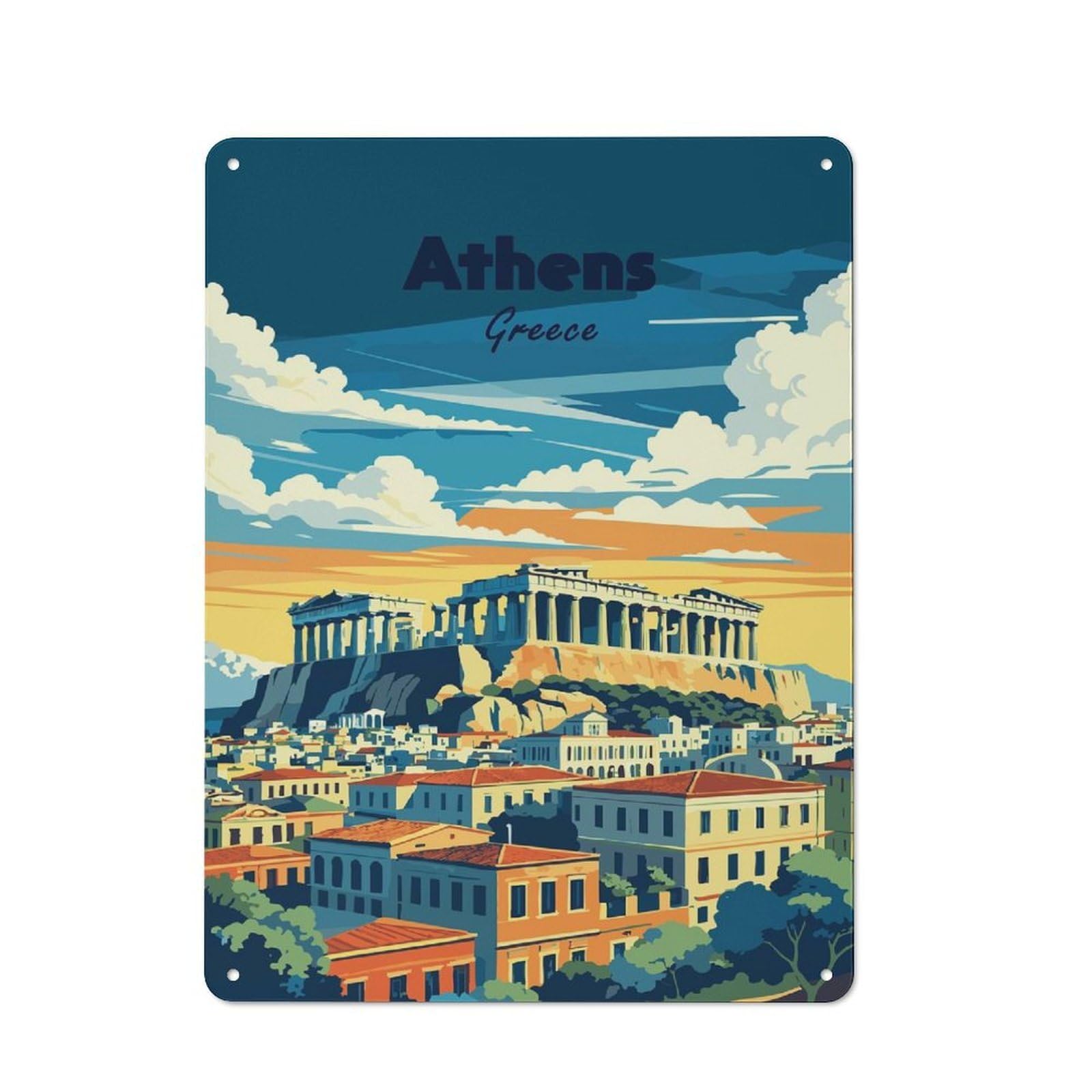 Junmoney Style-4 Athens Greece Travel Retro Tin Sign 40X30cm For Café Or Restaurant, Housewarming Wall Decor For People Furnishing Café And Restaurant