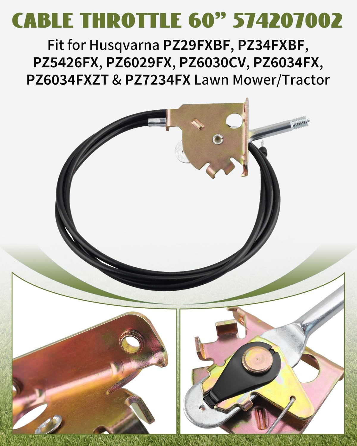 Throttle Cable 60" 574207002 Fit for Husqvarna PZ29 PZ29FXBF PZ34FXBF PZ5426FX PZ60 PZ6029FX PZ6029PFX PZ6030CV PZ6034FX PZ6034FXZT PZ72 PZ7234FX RedMax Mower CZT72X Lawn Tractor