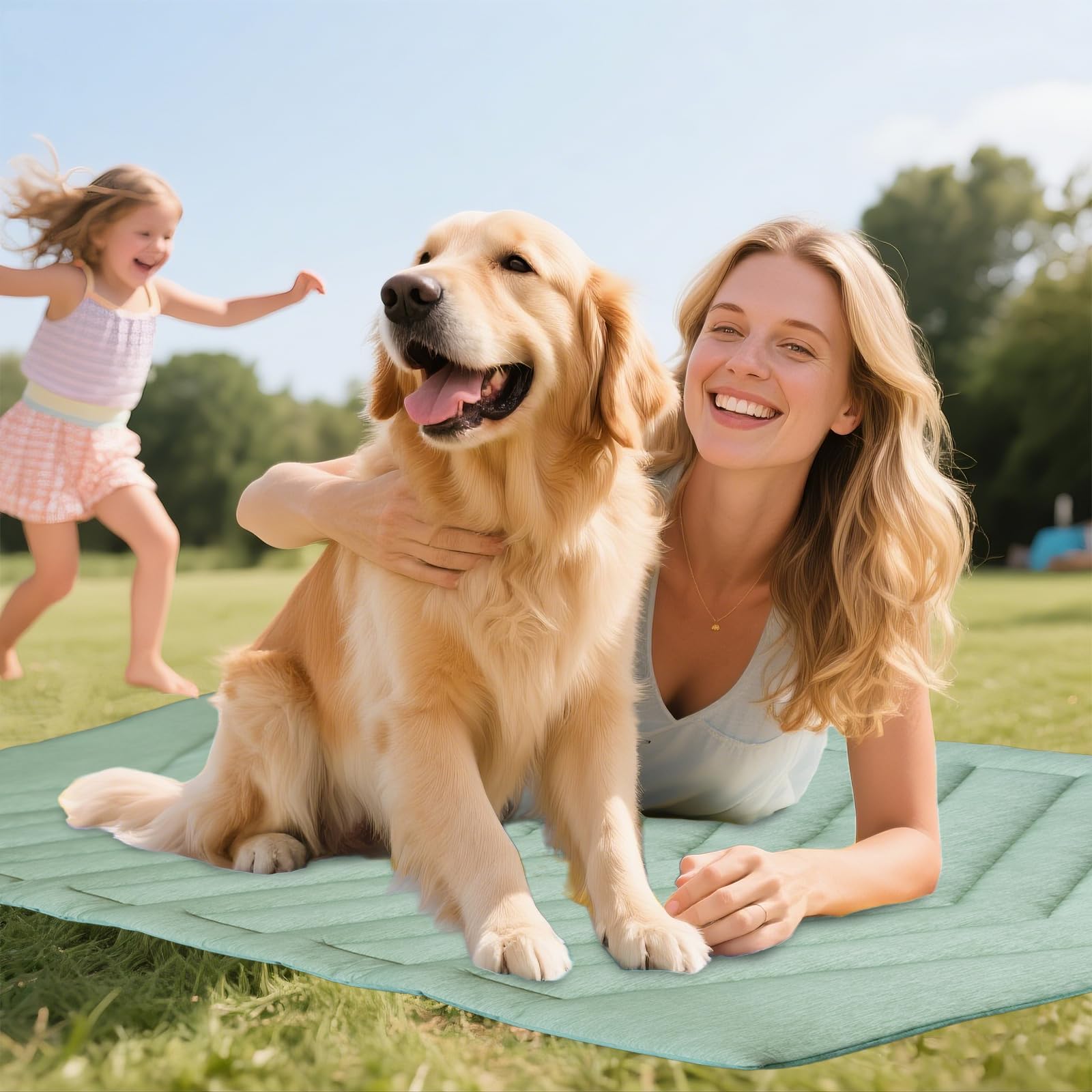Kühlmatte für Hunde Eisgrün, ohne Gel, Oberseite aus kühlem Stoff und Rückseite aus Samt, waschbar, Kühlkissen für Hund, Sommerlinderung für Welpen und Kätzchen (Eisgrün, C)