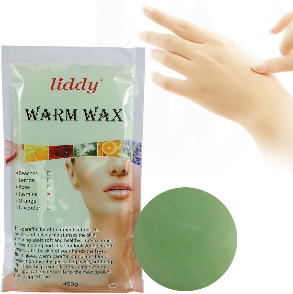 Hand Care Wax, Hydrating Warm Wax 450g/Bag Home Spa Quick Heat Manicure Hand Mask Moisturizing Feet Hand Care Whitening Moisturizing Cream With 100pcs Disposable Glove(Jasmine)