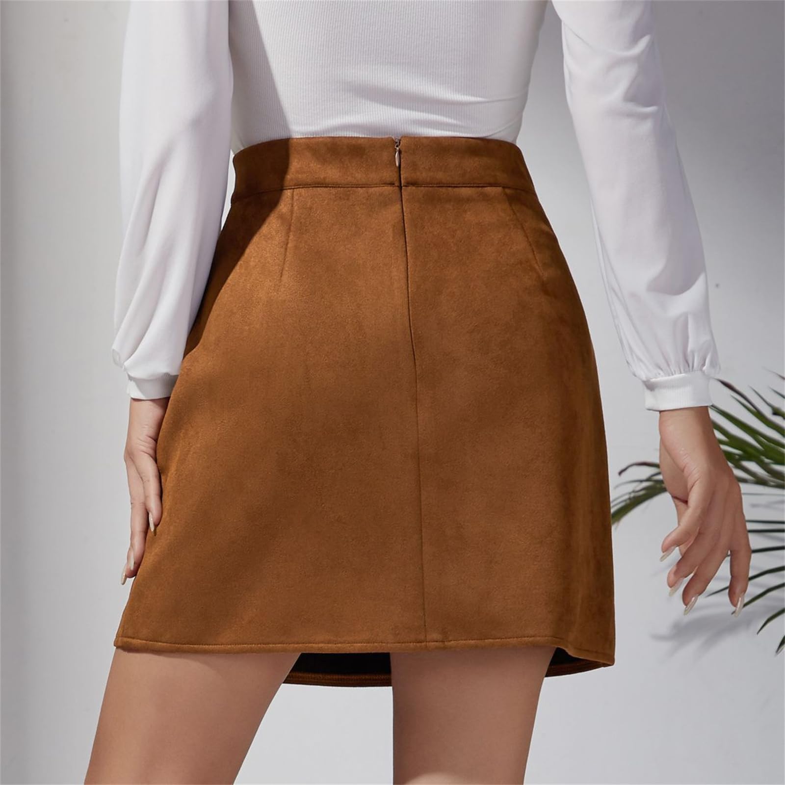 Mini falda de piel sintética para mujer, cintura alta, bodycon falda corta con cierre de metal, aspecto de cuero salvaje, elegante ajuste ceñido