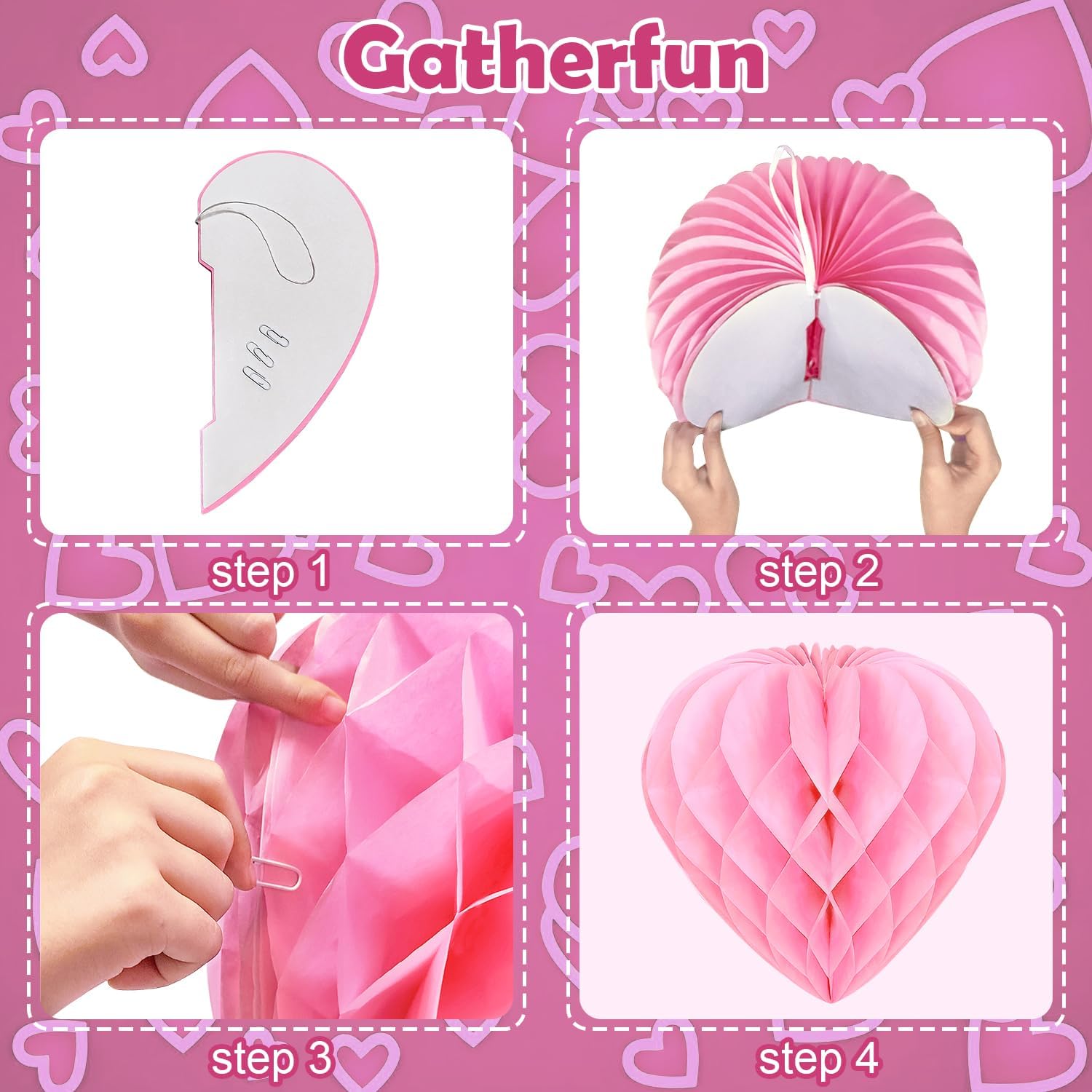PheiLa 5 Pcs 12 Inch Heart Honeycomb Party Decorations Heart Shaped Pom Poms Paper Honeycomb Ball Decorations for Wedding Birthday Valentines Day Engagement Party Supplies
