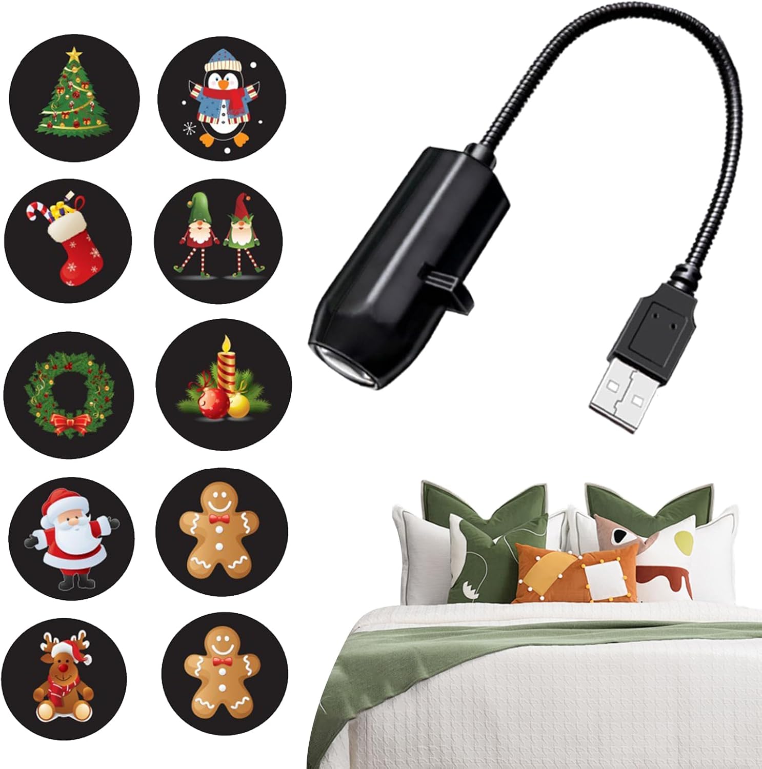 Outdoor Christmas Projector Lights | USB Christmas Decorations with 10 Patterns, Decorations For Thanksgiving Day Offices Desktop Home School