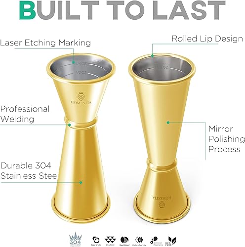Miniatura 7 de Homestia - Juego de 2 jigger japonés para coctelería de acero inoxidable, 1 y 2 onzas, para medir el alcohol