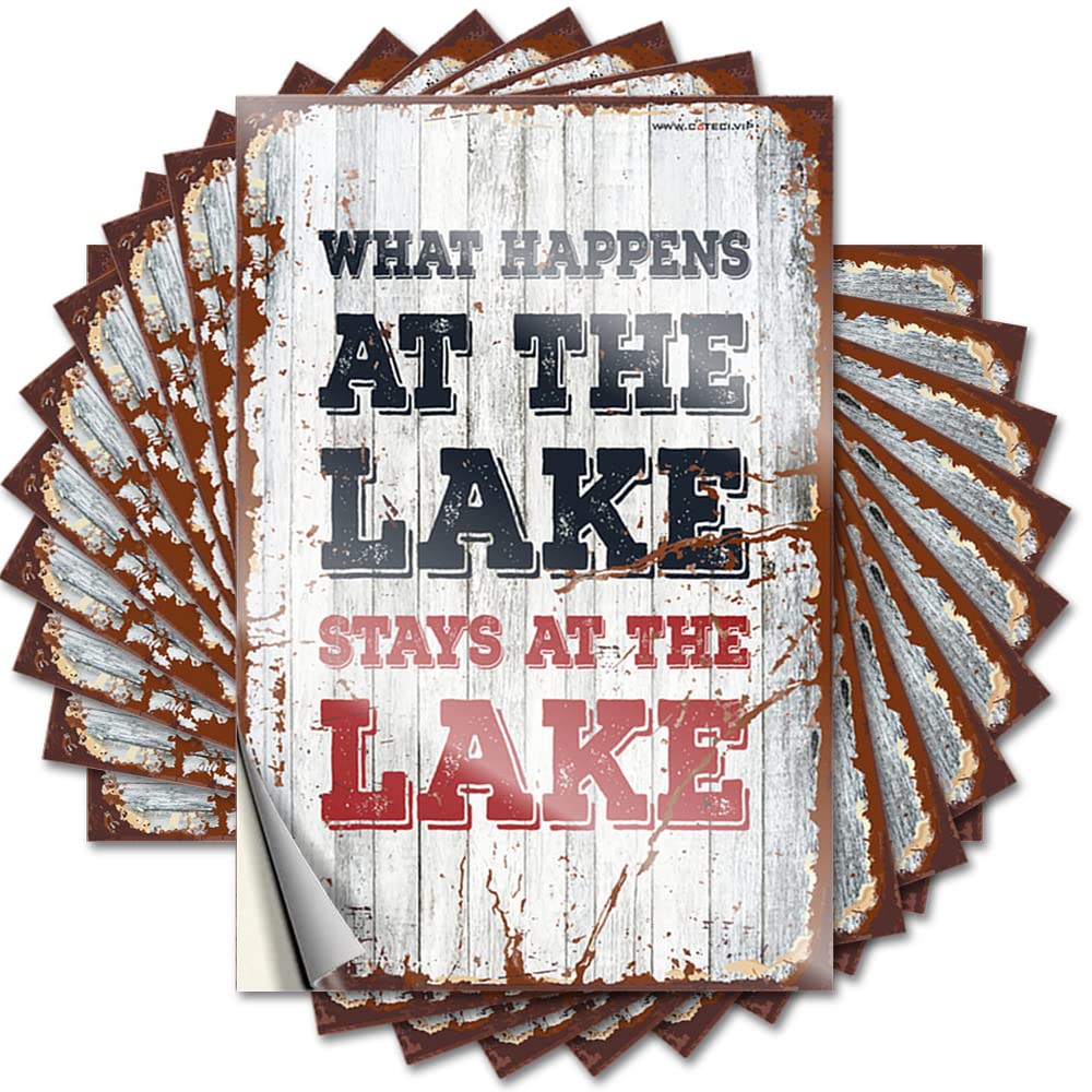 Sport Bar Decor Stickers Funny for Outlet Laminated Magnetic Vehicle - What Happens At The Lake Stays/Door Decals Peel and Stick(12X18CM-6Pcs)