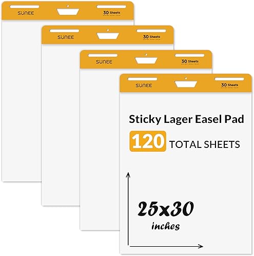 SUNEE Almohadillas adhesivas de caballete, 25 x 30 pulgadas, 30 hojasbloc, paquete de 4  Papel autoadhesivo para pizarras blancas, papel de cuadros