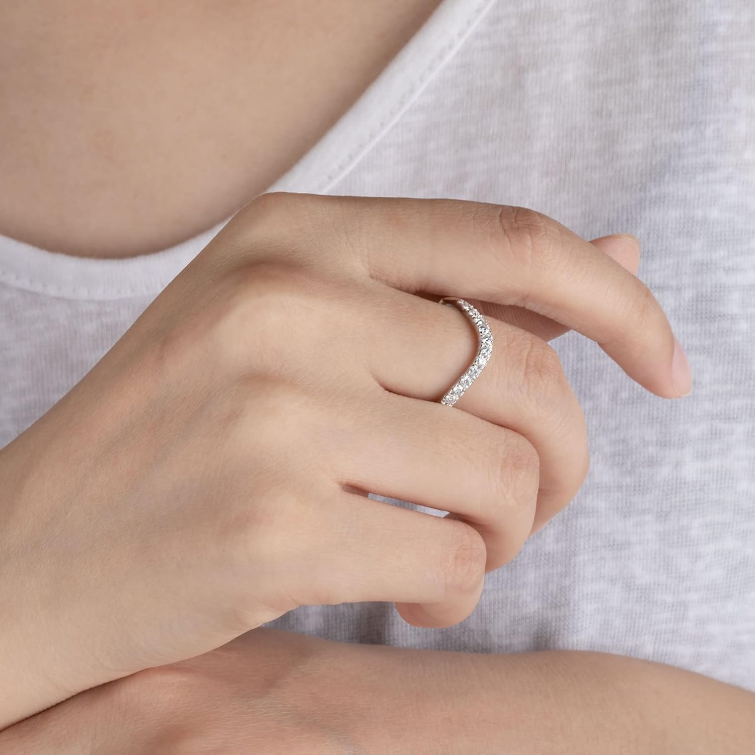 Ladylike Curved Moissanite Wedding Band 0.39ct D Color VVS1 Lab Created Half Eternity 925 Sterling Silver Guard Enhancer Stackable Rings for Women - Image 6