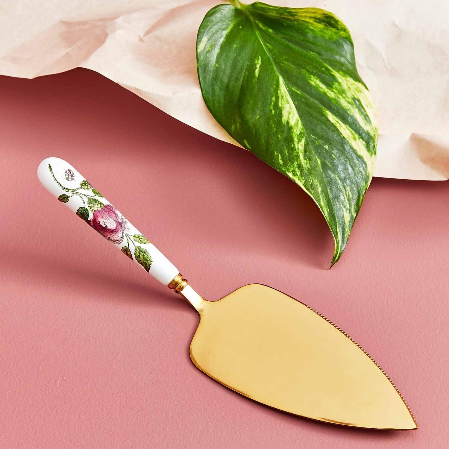 Spode Creatures of Curiosity Cake Knife, Floral Porcelain Handle - 10" Stainless Steel Cake Server Featuring Victorian Style Details for Elegant Dessert Presentations - Great for Weddings & Birthdays