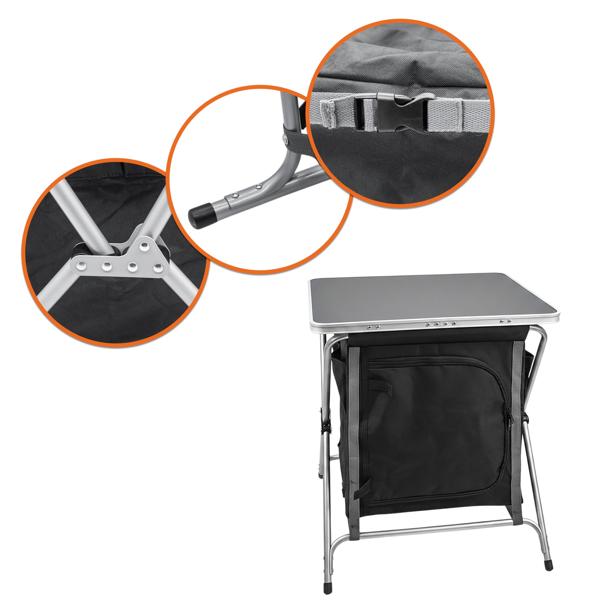 Spetebo Alu Campingschrank Faltbar - 64x60x45cm - Camping Faltschrank Campingtisch Mehrzweckschrank Küche Vorzelt Zubehör - Grau/Schwarz