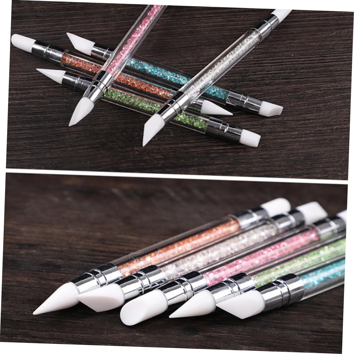 Healeved 15pezzi Pennello Per Nail Art Silicone Con Testa Doppia e Diamante Strumenti Per Manicure e Decorazione Unghie Facile Da Usare Per Disegni e Tratti