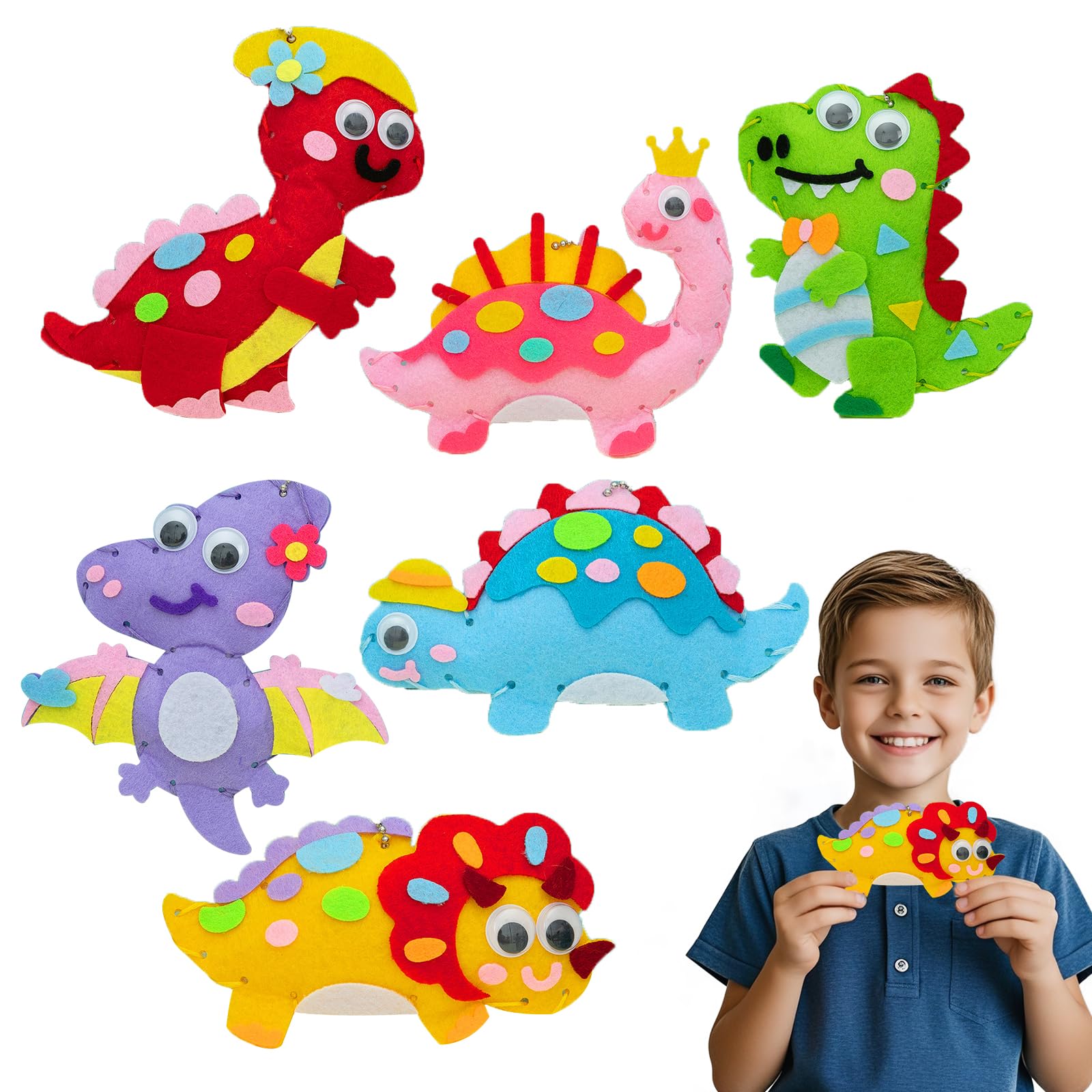 Kit Couture Enfant, Kits De Couture En Feutre De Dinosaure Kit Bricolage Enfant Pour Les Enfants Kit Couture Debutant Pour Garçon Fille (lot De 14 - 3