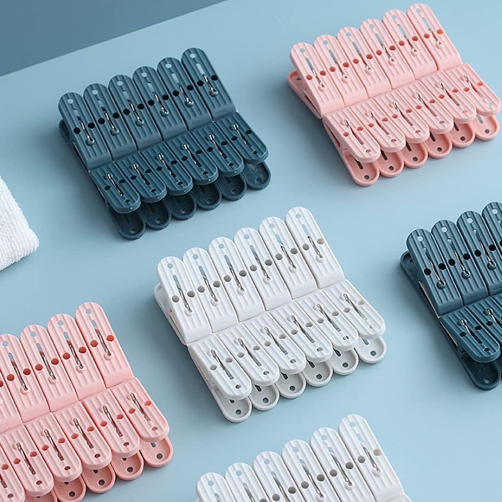 Solid Color Household Strong Clothespins Hangers Windproof Clothespins Clothes Underwear Socks Drying Clips Multifunctional Plastic Clips (Color : Multi-Colored) (Blue)