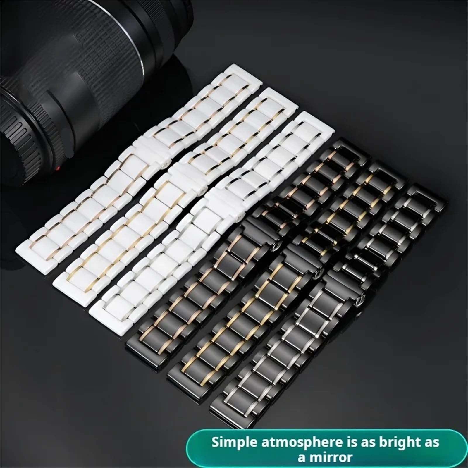 Bracelet en Acier céramique 18 mm, 20 mm, 22 mm for Montre connectée Femme Homme
