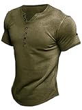 Men&apos;s Henley Shirts Short Sleeve Regular Fit Shirts Vintage Casual Button V Neck T-Shirts for Men