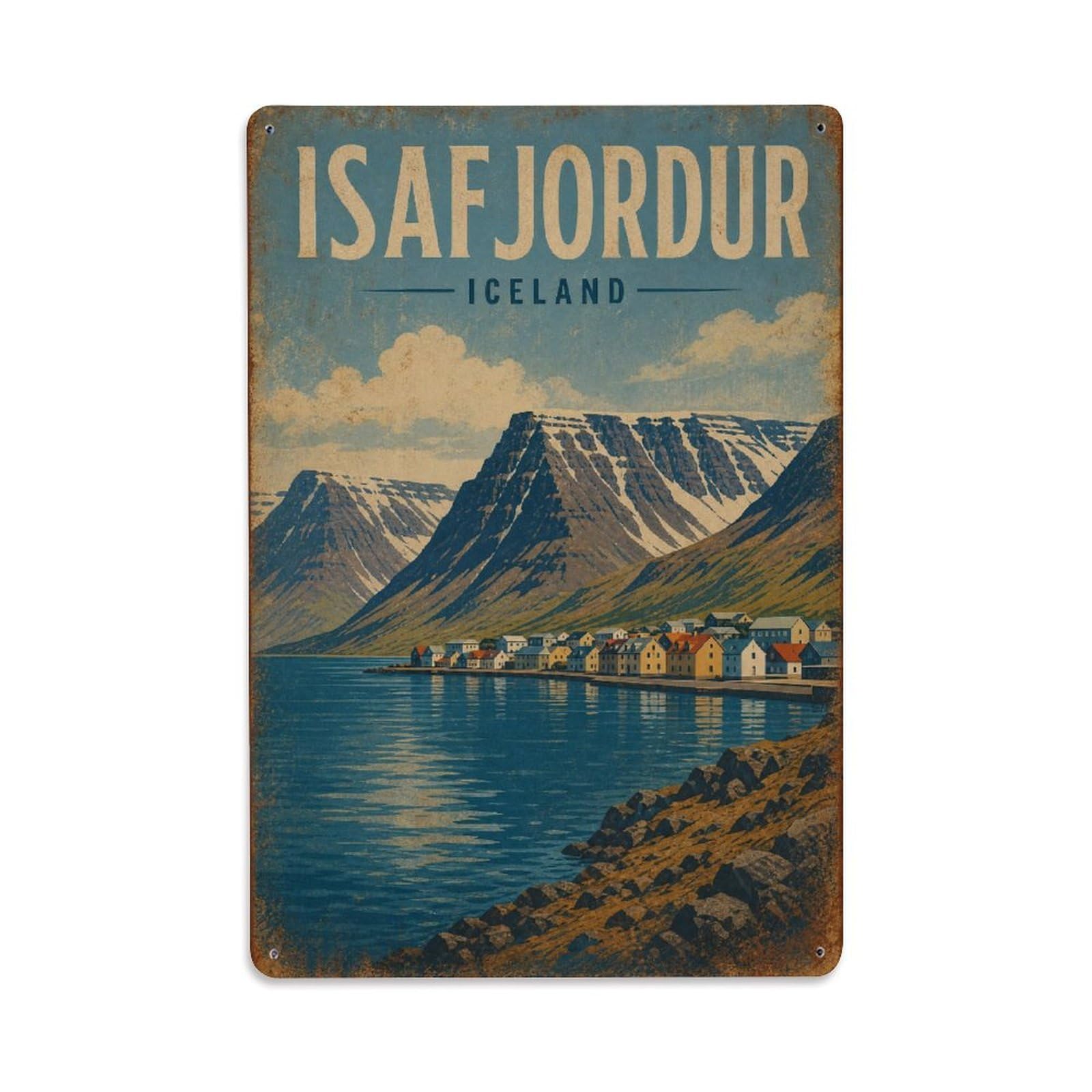 Metal Tin Sign Retro Travel Iceland Isafjordur