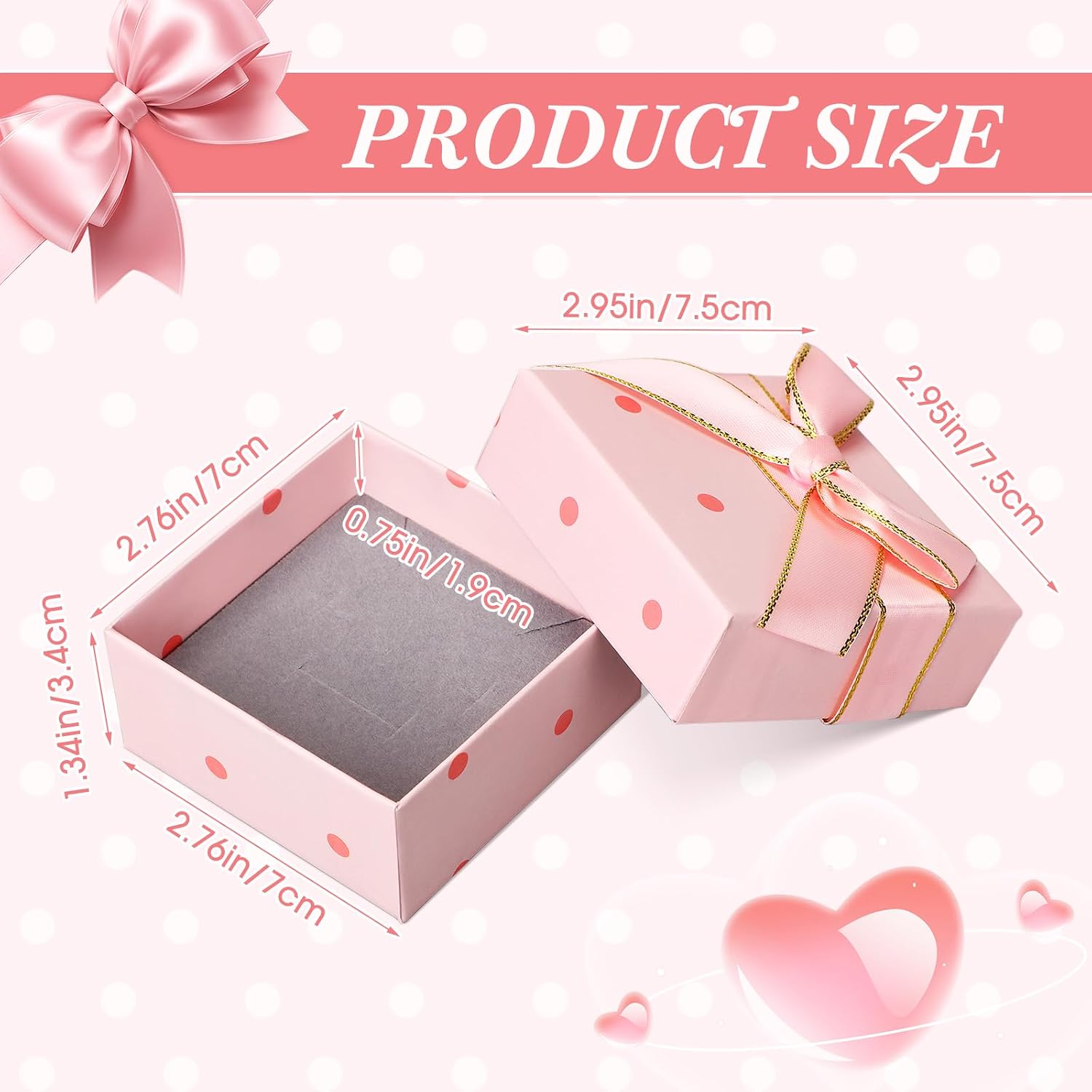 Nosiny 60 Pcs Pink Jewelry Gift Boxes for Rings 3 x 3 x 1.38 Cardboard Jewelry Packaging Boxes with Bow Bulk Square Gift Box for Selling Necklace Bracelet Badge Brooch Earring Boutique Wedding Party