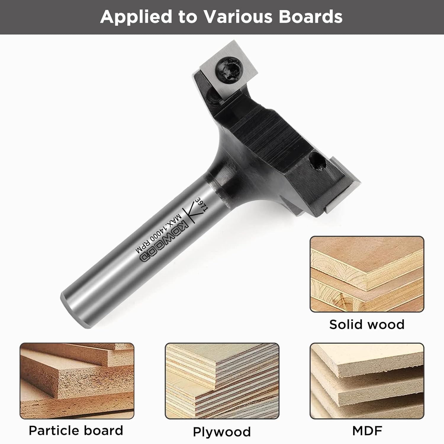 CNC Spoilboard Surfacing Router bit, 1/2'' Shank, 2-23/64'' Cut Dia, 15/32'' Cut Length, 3 Wings, Professional Woodworking Spoilboard Insert Carbide Bit by KOWOOD