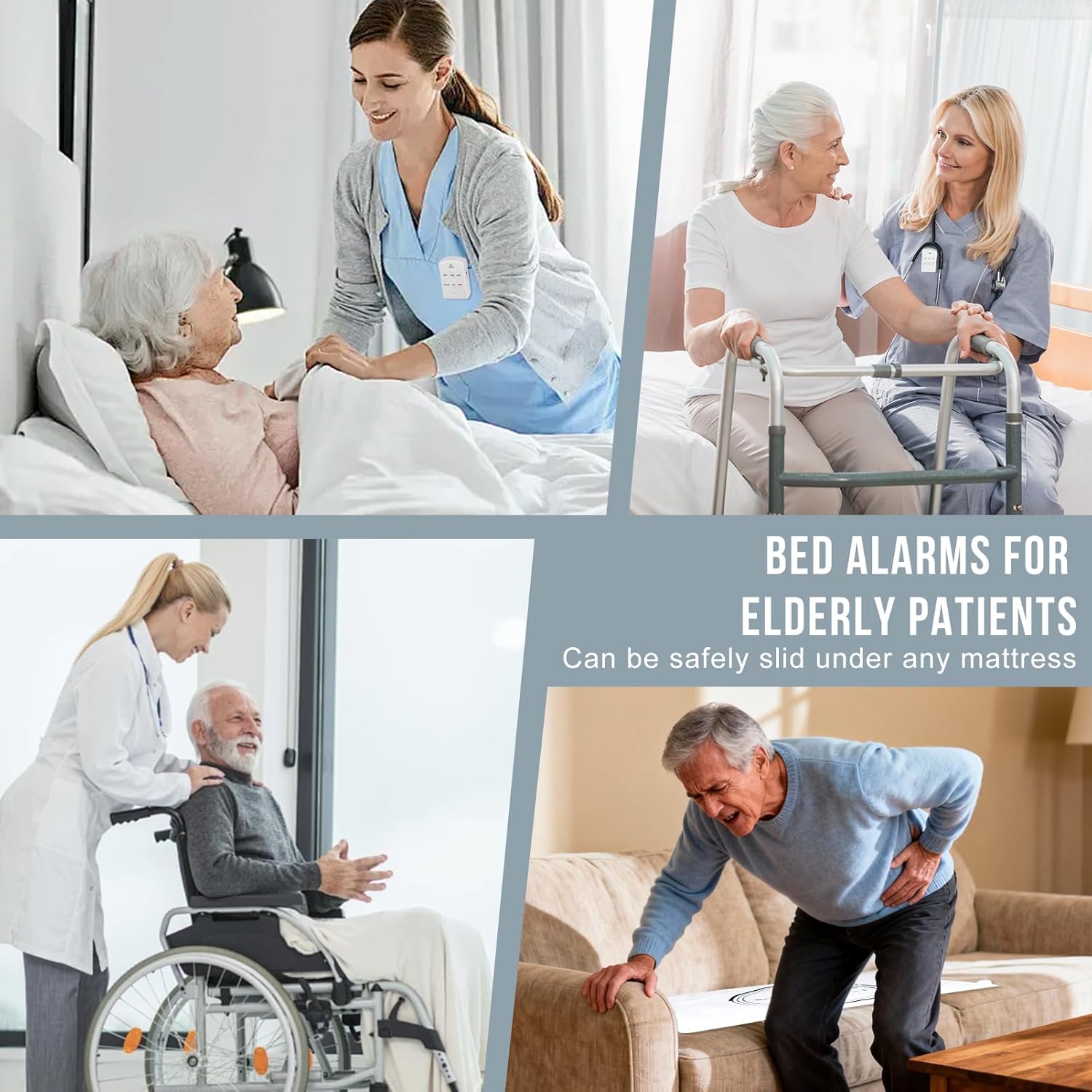 Smart Monitoring Wireless Bed Alarm System,Caregiver Pager Sensor Alert with3 Volume Level bed Sensor Alarms for Seniors,Chair Alarm for Elderly Weight Sensing Bed Pad Alerts Caregiver When TheyGet Up