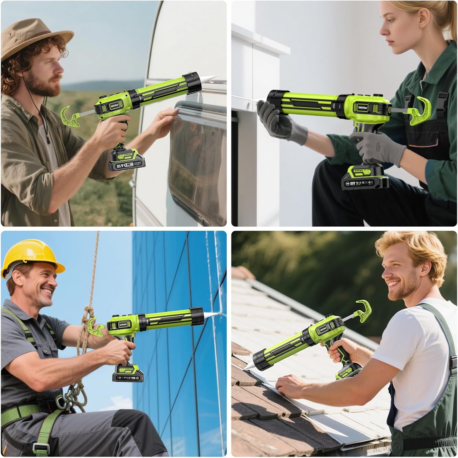 Electric Caulking Gun 21V, Upgraded Brushless Cordless Caulking Gun with 2 x 2.0Ah Batteries, 250KG Thrust, LED Light, Anti-Drip,10 OZ Battery Power Caulk Gun Tool for Filling, Sealing