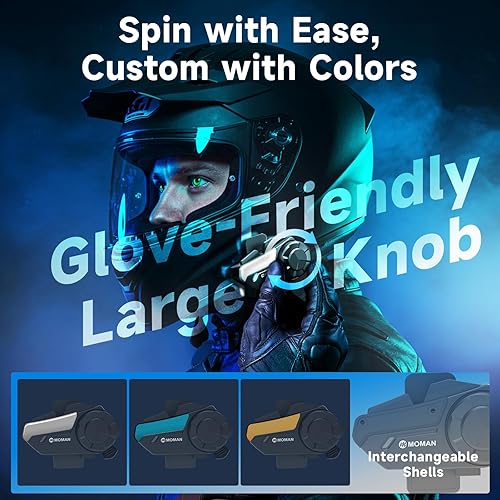 Miniatura 7 de Moman H2 - Auriculares inalámbricos para casco de motocicleta, intercomunicador para 2 ciclistas, sistema de comunicación con cancelación de ruido,