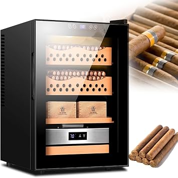 Electric Cigar Humidors,50L Cigar Humidor Cabinet,Electronic Cooler Humidor,With Cedar Wood Shelves Drawer, Intelligent Temperature Control Touch Display,CigarCabinet