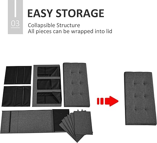 Miniatura 6 de HOMCOM Moderno banco plegable de almacenamiento de zapatos con tapa abatible, banco otomano para dormitorio y pasillo con 9 cubos, gris
