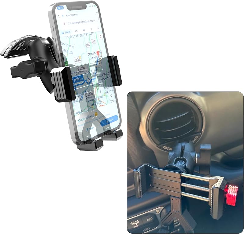 Upgraded Phone Mount for 2018-2023 Jeep Wrangler JL/Gladiator JT | Air Vent Mounting,Super Stable,360°Rotation Metal Cell Phone Cradles Compatible for iPhone Android All Smartphones