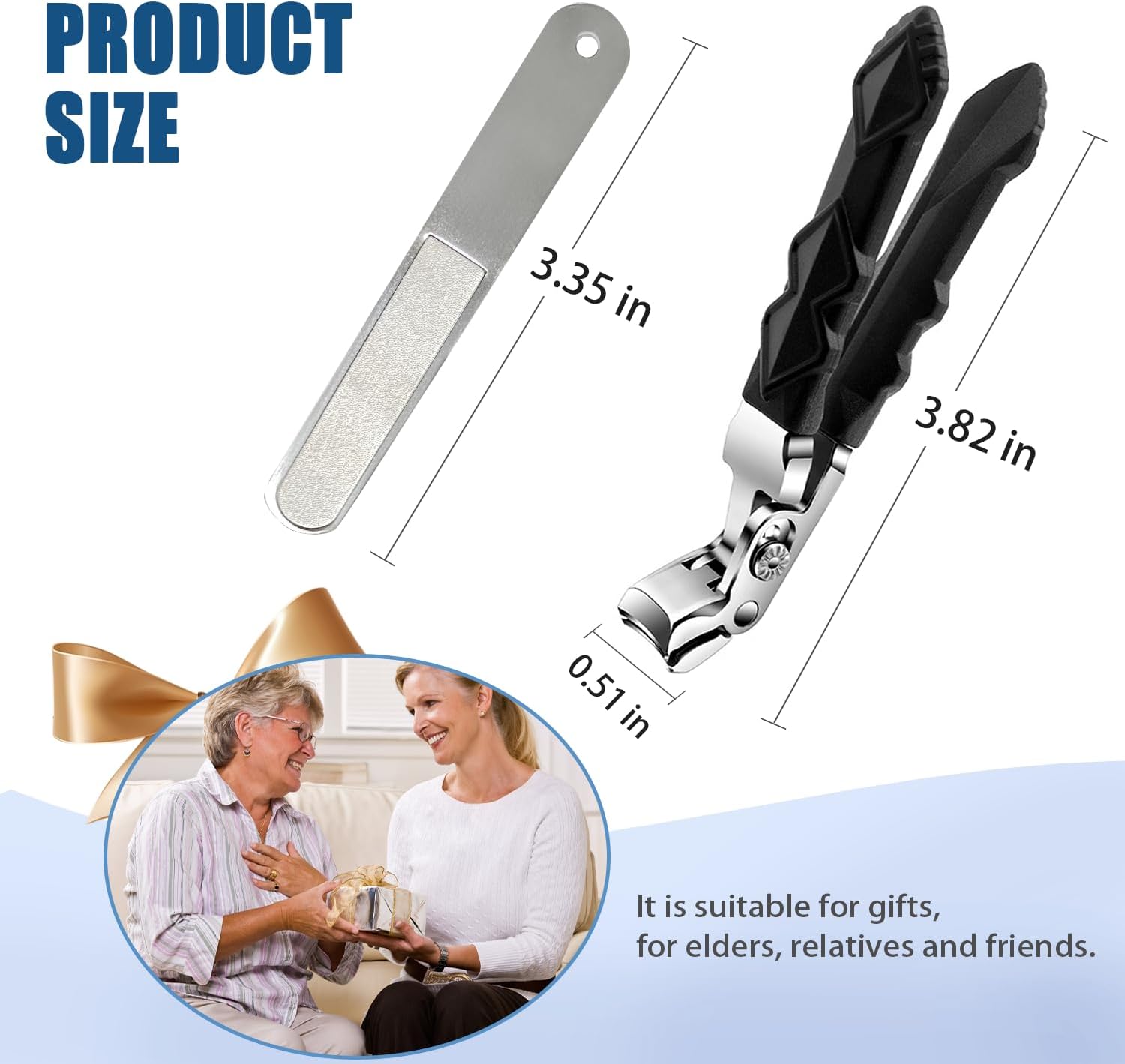Senior Thick Toenail Clippers, Black | Long Handle, Angled Blade, Wide Opening Sharp Heavy Duty, Nail Catcher Tray, Ergonomic