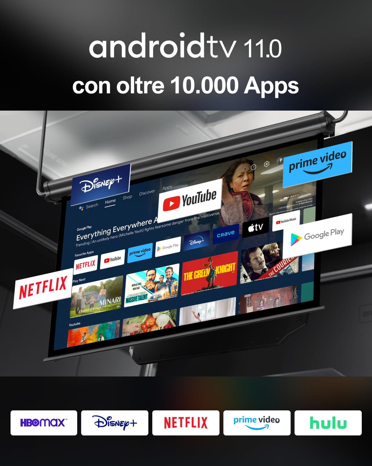 ULTIMEA Proiettore 4K Supporto Android TV 11.0 con Netflix, Videoproiettore 1000 ANSI Lumen, Dolby Audio, Bassi profondi, Design Maniglia, Home Cinema Portatile Proiettori 1080P Nativo, Poseidon E40
