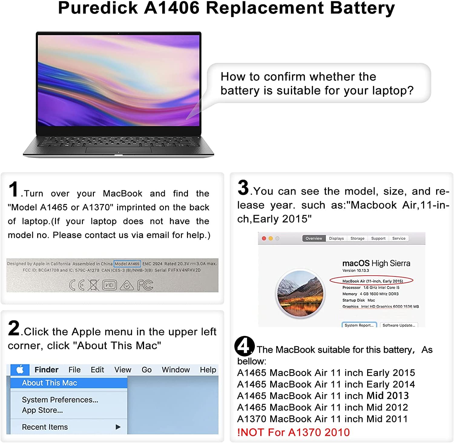 A1406 A1495 Replacement New Laptop Battery Compatible with MacBook 