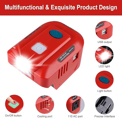 Miniatura 4 de Inversor de corriente de 200 W para batería Milwaukee M18 de 18 V con puertos de 18 V CC a AC110 V generador al aire libre, estación de energía