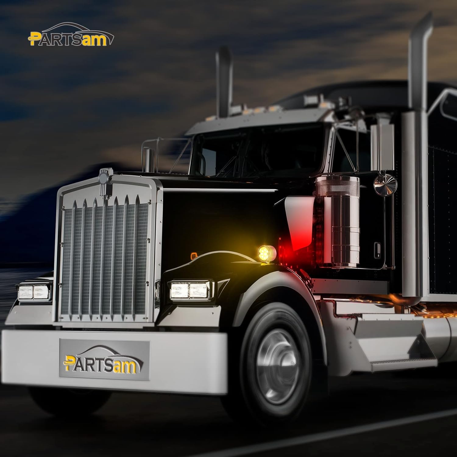 Partsam 2Pcs Amber Red 18 LED Double Face Turn Signal Light Marker Lights,Pedestal Lights for Trucks Compatible with Freightliner Kenworth Peterbilt, Aluminum Alloy Housing, Clear Lens, Single Stud