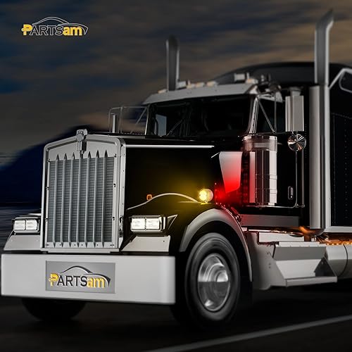Miniatura 6 de Partsam 2 luces LED de señal de giro de doble cara, color rojo ámbar, luces de pedestal para camiones compatibles con Freightliner Kenworth