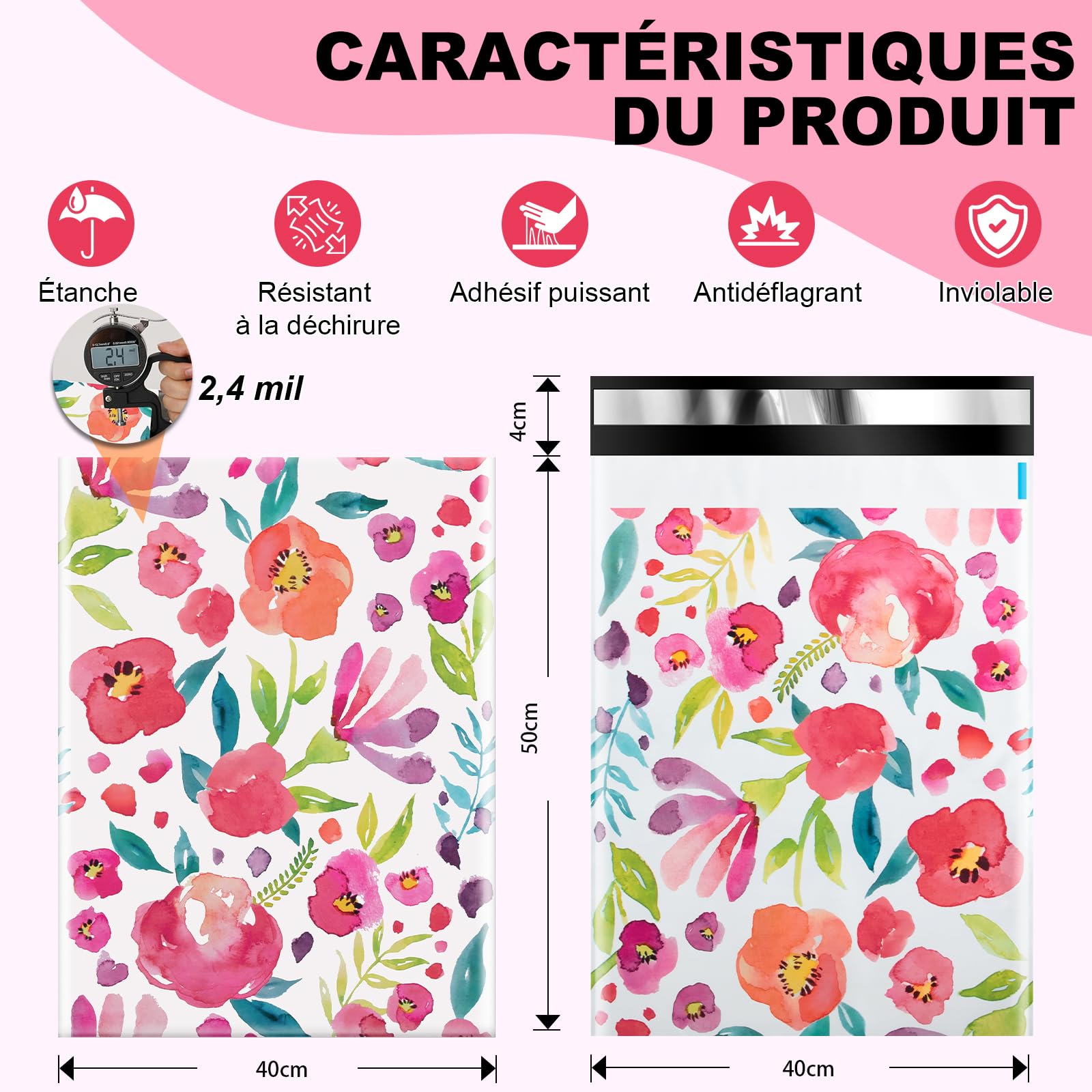 50Pcs Pochette Envoie Colis Vinted, Emballage Colis Vinted avec Ruban Auto-scellant, Enveloppe Plastique Expedition pour Les Petites Entreprises et Les Magasins de Détail (40x50cm)