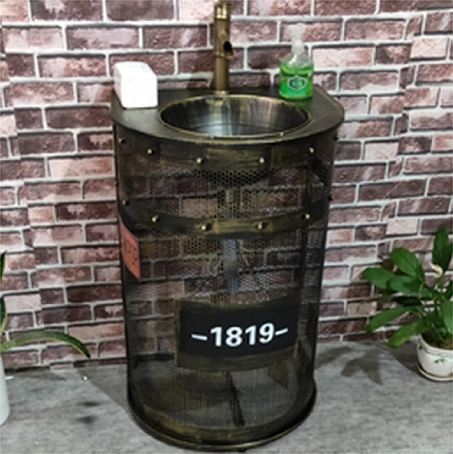 Wolnostojący zlew na cokole Hotel Art Basin, wolnostojąca umywalka łazienkowa stojąca na podłodze pełna szafka pod jednostkę, 22,4 x 18,5 86,9 cm (kolor: brązowy, S (czarny z mir