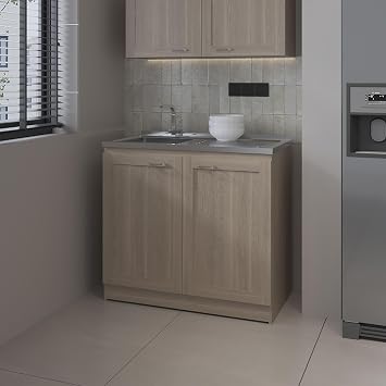 Kitchen Sink Base Cabinet Modern White Oak Double Door Storage with Integrated Sink - Compact Design for Small Apartments & DIY Kitchen Organization Utility