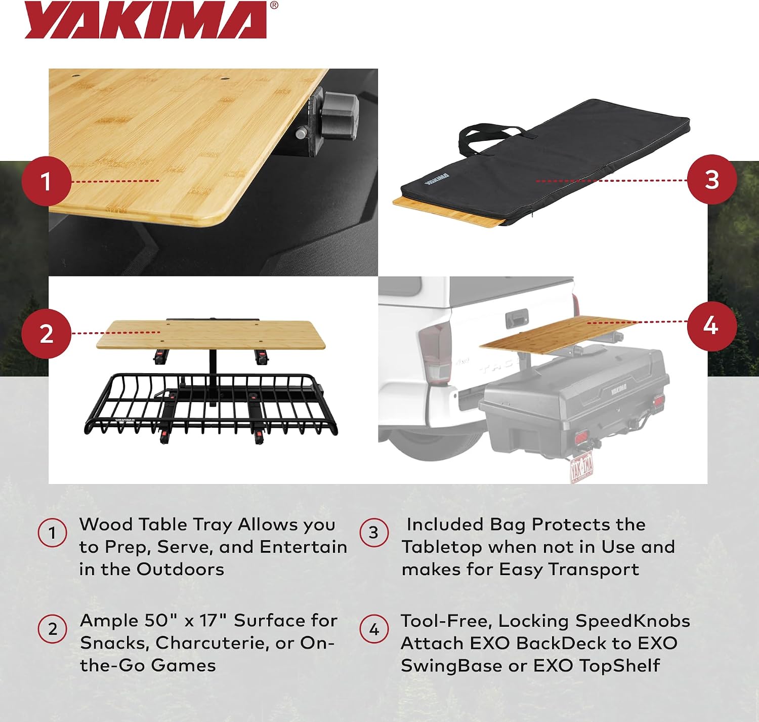 Yakima EXO BackDeck Table Top Mount Accessory for EXO SwingBase or EXO TopShelf Hitch Cargo Carrier Base Rack System, Tabletop Only