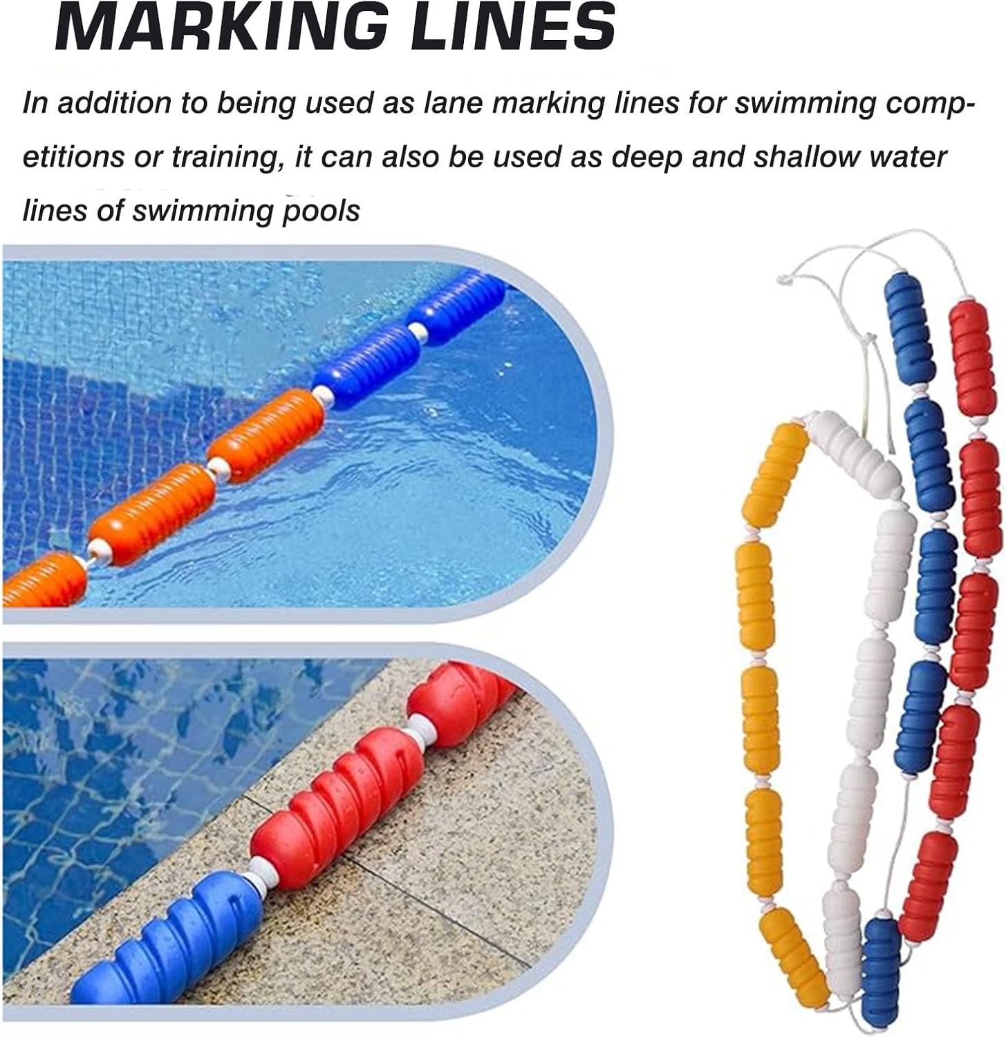 Floating Pool Safety Divider Lane Line with Hooks -Adjustable Anti-Wave Rope, Durable Nylon Safety Line for Inground Pools, Perfect for Swim Training and Safet