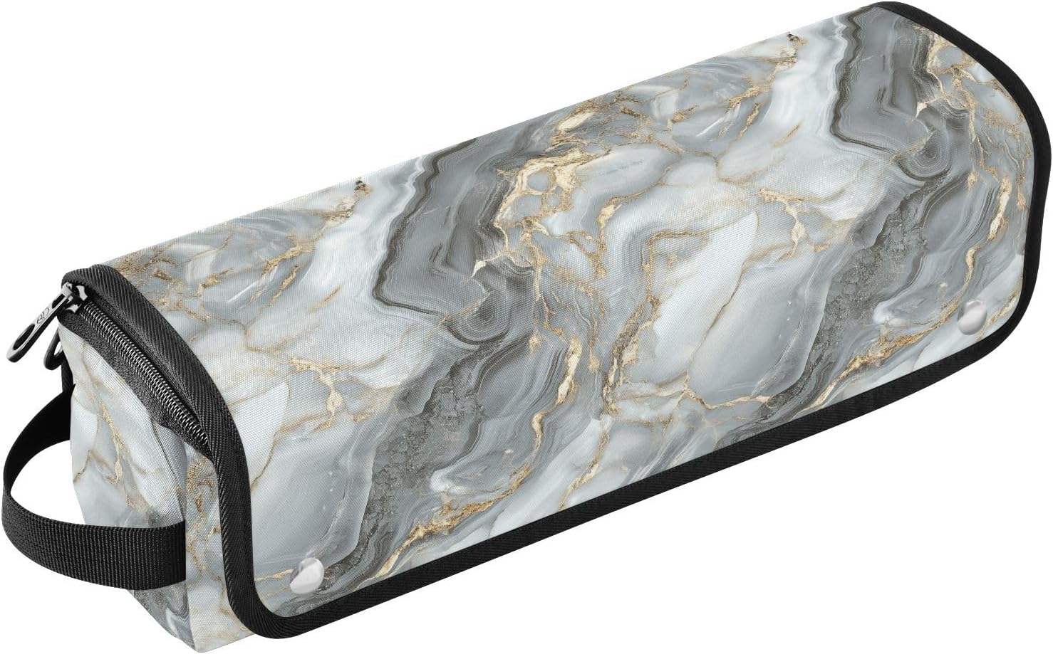 White Gold Marble Texture Hair Tool Travel Bag for Women and Heat Resistant Mat with Zipper Hair Tools Organizer Storage Bag for Flat Irons, Straighteners, Curling Irons, Travel Essentials