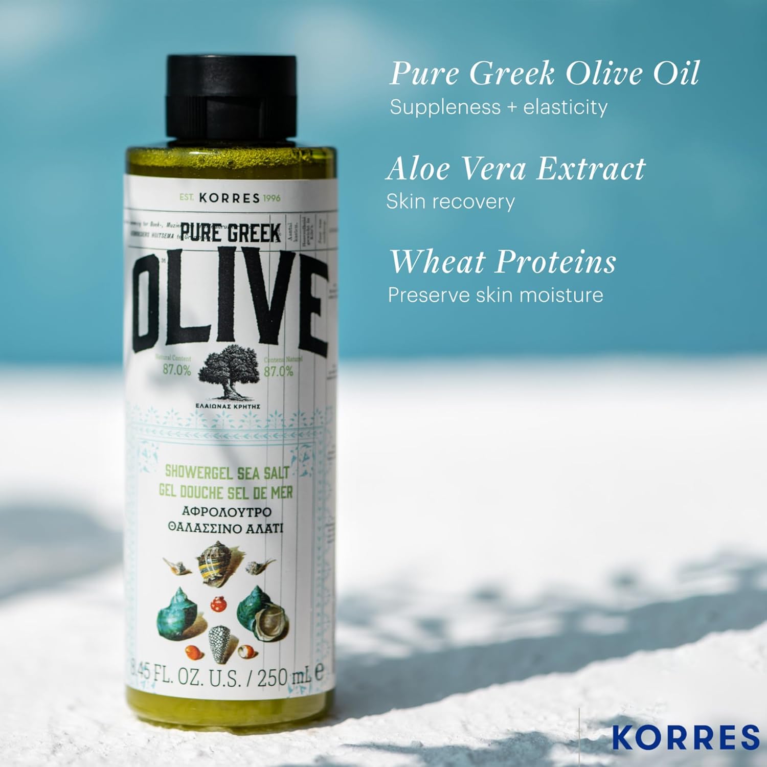 KORRES Olive Oil Shower Gel for Dry Skin, Moisturizing Body Wash Cleanser Made with Pure Greek Olive Oil, Hydrating and Nourishing Bath Soap for Smooth, Supple Skin, Sea Salt Scented, 8.45 fl oz - Image 5