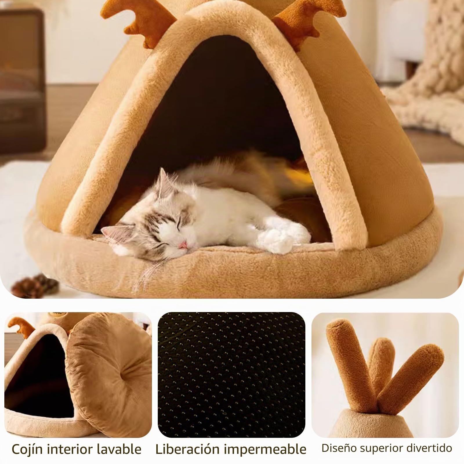 Galatée Cama Cueva para Gatos, Cómodo Tipi para Gatos Triangular, Casa Cueva y Cama para Gatos De Vacaciones para Mascotas, Tienda De Campaña Acogedora y Cálida para Perros y Gatos(XL, Gris)