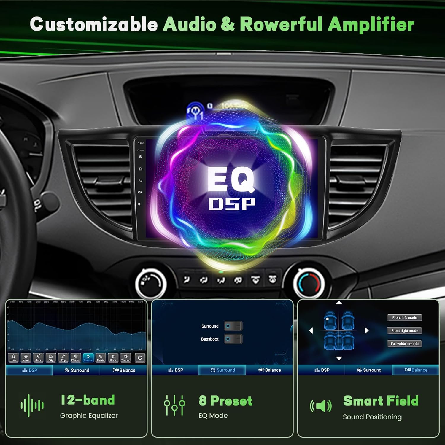 2+64GB Android 15 Car Radio for Honda CRV 2012-2016 Wireless Carplay Android Auto, 9" Touch Screen Car Stereo GPS Navi, WiFi, Bluetooth, Backup Camera, FM RDS Radio, EQ DSP, SWC