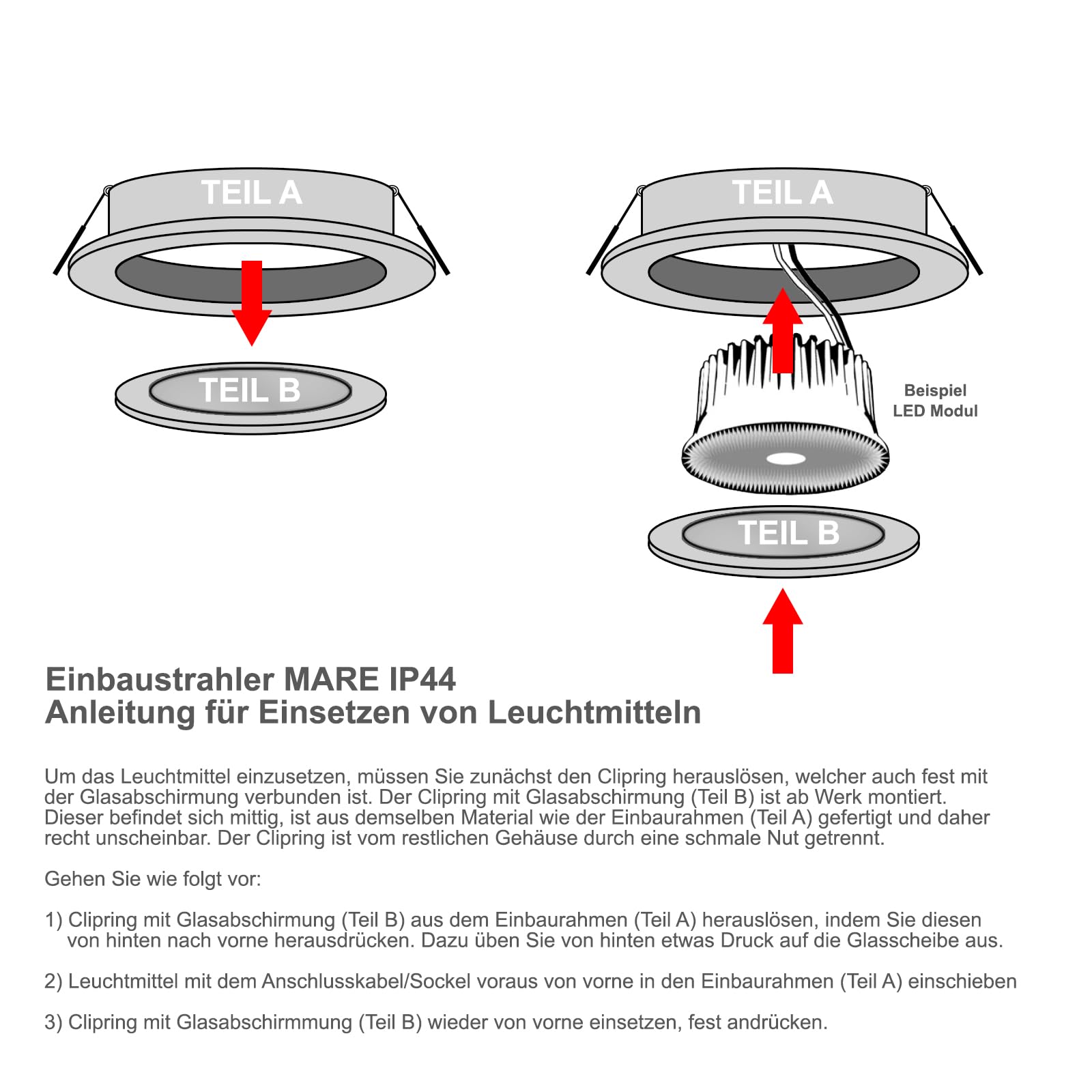 trendlights24 Mare IP44 Decken LED Bad Einbaustrahler 230V 5er Set - 5W 400lm ultra flach 35 mm - Schwarz rund - Einbauleuchte Neutralweiß
