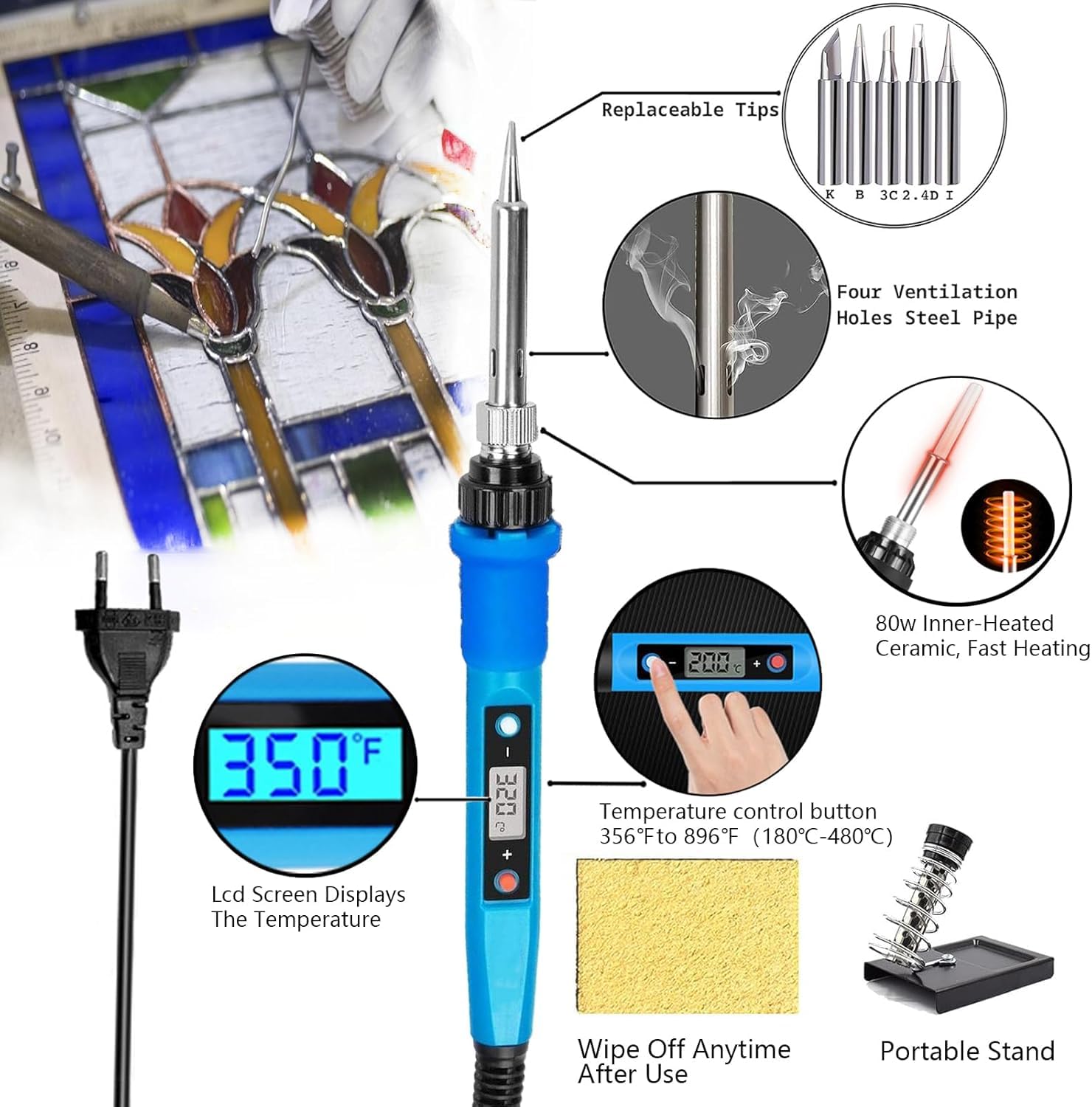 23-Piece Stained Glass Starter Tool Set – Soldering Iron With Adjustable Temp, Glass Cutter, Pliers, Copper Foil & More, For DIY Mosaic & Glass Art