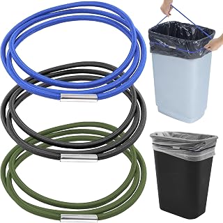 Trash Can Rubber Bands Set of 3,Garbage Can Bands Elastic for 13 to 30 Gallon Garbage Cans,Elastic Rubber Band,Stretch Trash Bag Band for Kitchen Office School(Black Blue Green)
