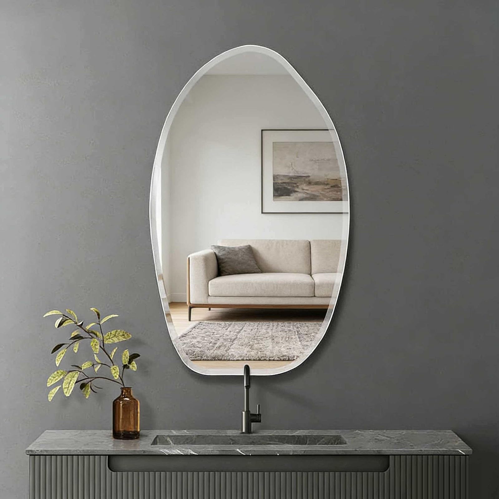 SXFSDOU Wall Mirror, Irregular Frameless Design, HD Vanity Decor for Bathroom, Entryway, Living Room