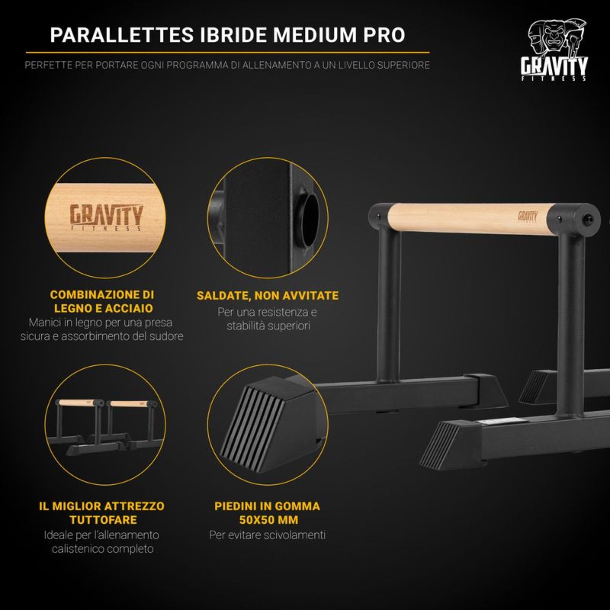 Gravity Fitness Parallettes - Nuovi manici ibridi in legno - Calisthenics, Crossfit, uso domestico e commerciale